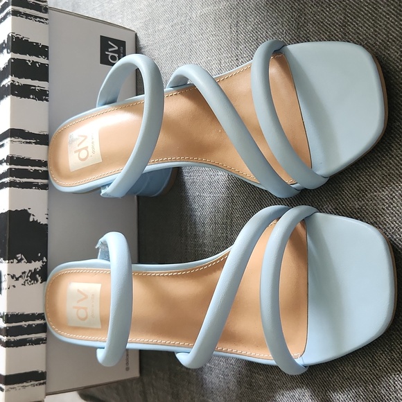DOLCE VITA Myla Faux Leather Block Heeled Strappy Sandals in Pale Blue Size 9.5 - Picture 1 of 3